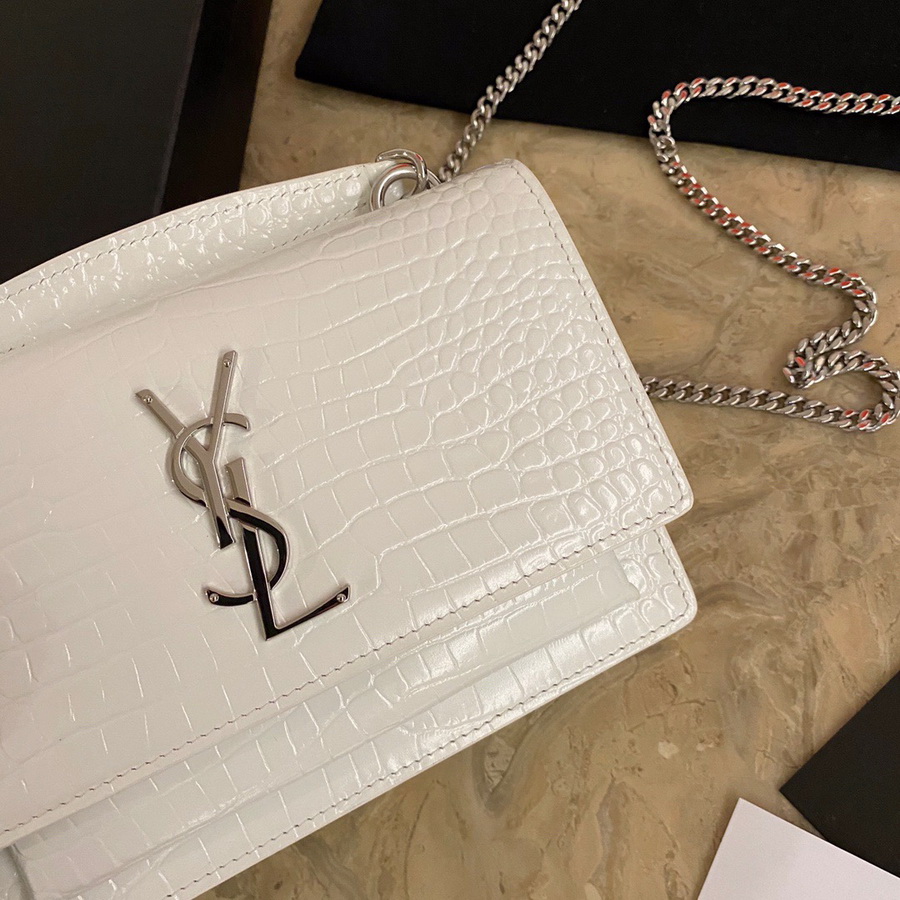 533026 SUNSET CHAIN WALLET IN SHINY CROCODILE-EMBOSSED LEATHER, YSL Saint Laurent
