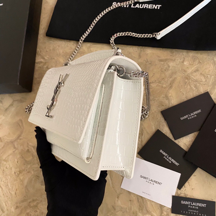 533026 SUNSET CHAIN WALLET IN SHINY CROCODILE-EMBOSSED LEATHER, YSL Saint Laurent