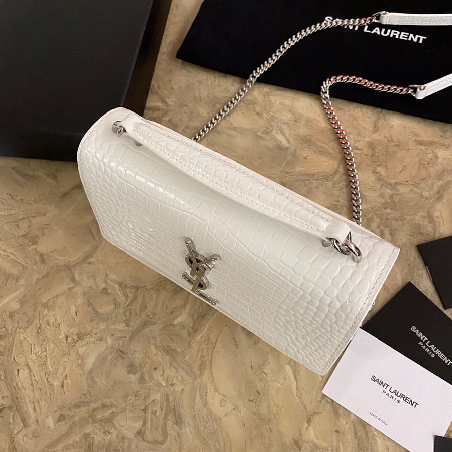 533026 SUNSET CHAIN WALLET IN SHINY CROCODILE-EMBOSSED LEATHER, YSL Saint Laurent