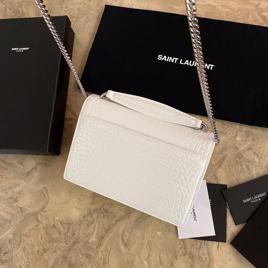 533026 SUNSET CHAIN WALLET IN SHINY CROCODILE-EMBOSSED LEATHER, YSL Saint Laurent