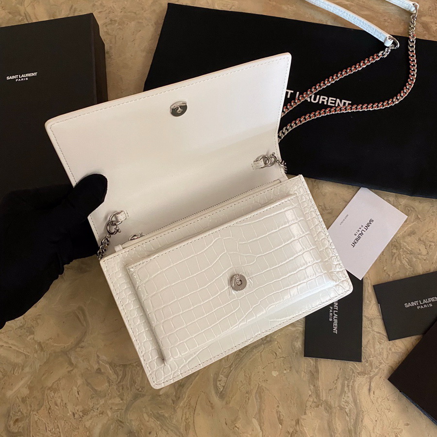 533026 SUNSET CHAIN WALLET IN SHINY CROCODILE-EMBOSSED LEATHER, YSL Saint Laurent