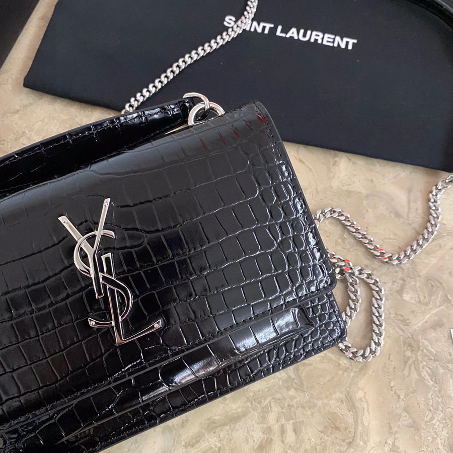 533026 SUNSET CHAIN WALLET IN SHINY CROCODILE-EMBOSSED LEATHER, YSL Saint Laurent