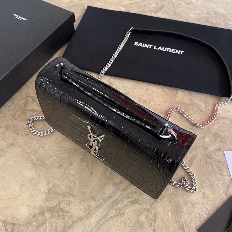 533026 SUNSET CHAIN WALLET IN SHINY CROCODILE-EMBOSSED LEATHER, YSL Saint Laurent