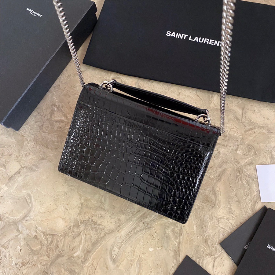 533026 SUNSET CHAIN WALLET IN SHINY CROCODILE-EMBOSSED LEATHER, YSL Saint Laurent