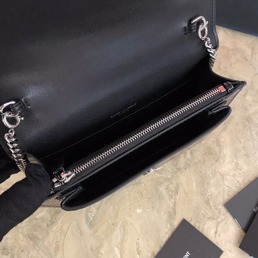 533026 SUNSET CHAIN WALLET IN SHINY CROCODILE-EMBOSSED LEATHER, YSL Saint Laurent