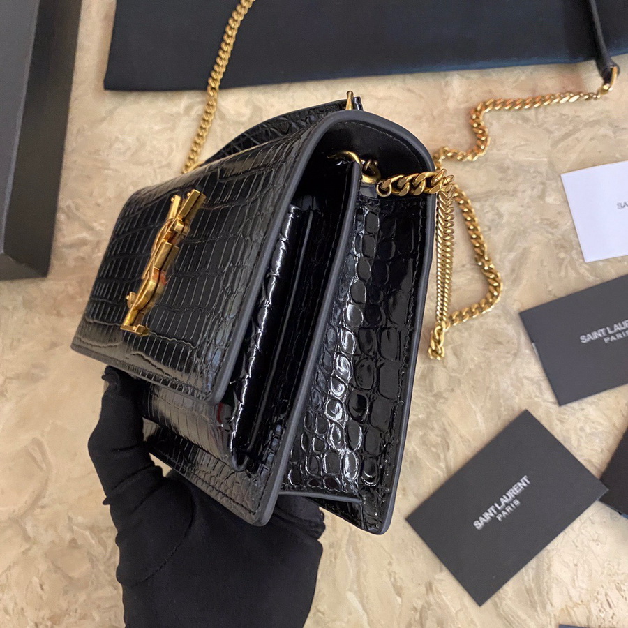 533026 SUNSET CHAIN WALLET IN SHINY CROCODILE-EMBOSSED LEATHER, YSL Saint Laurent