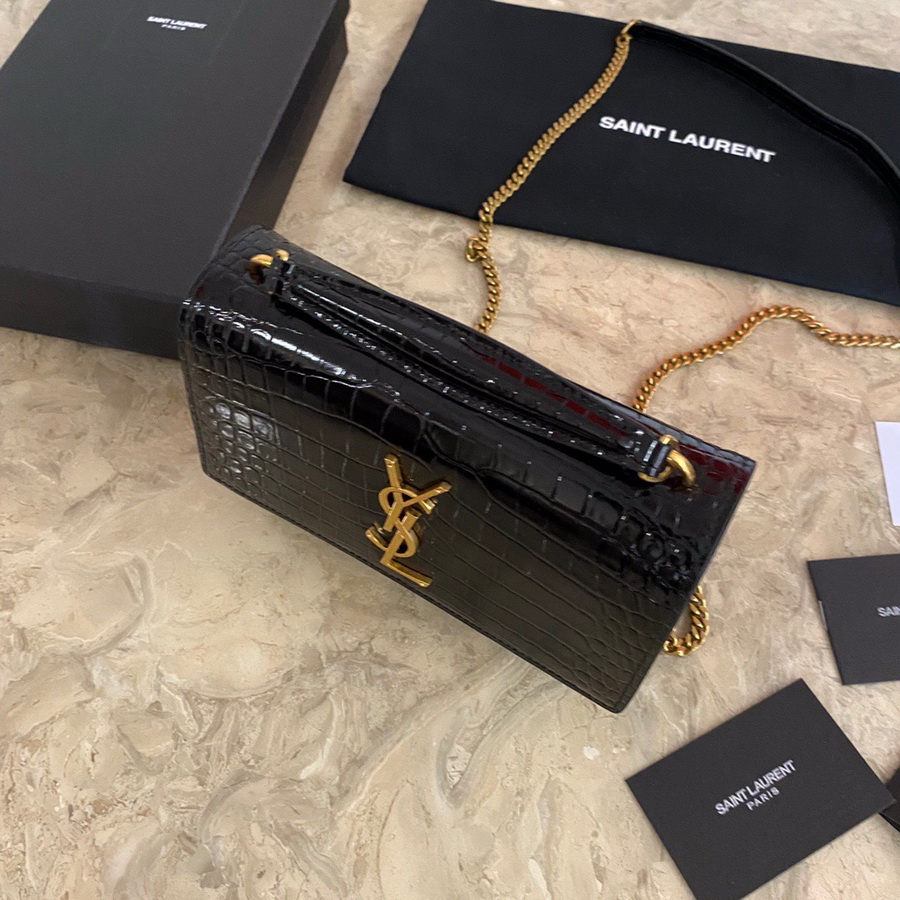 533026 SUNSET CHAIN WALLET IN SHINY CROCODILE-EMBOSSED LEATHER, YSL Saint Laurent