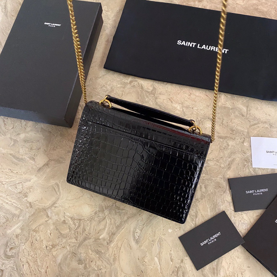 533026 SUNSET CHAIN WALLET IN SHINY CROCODILE-EMBOSSED LEATHER, YSL Saint Laurent