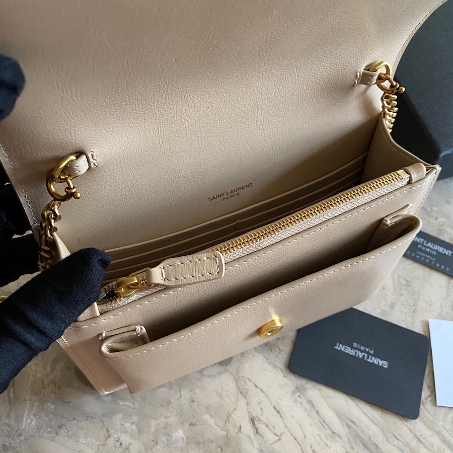 533026 SUNSET CHAIN WALLET IN SMOOTH LEATHER, YSL Saint Laurent