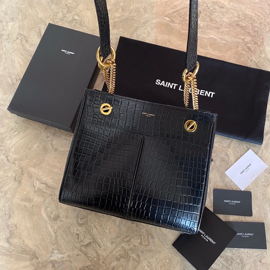 640281 CLAUDE SHOPPING BAG IN CROCODILE-EMBOSSED LEATHER, YSL Saint Laurent
