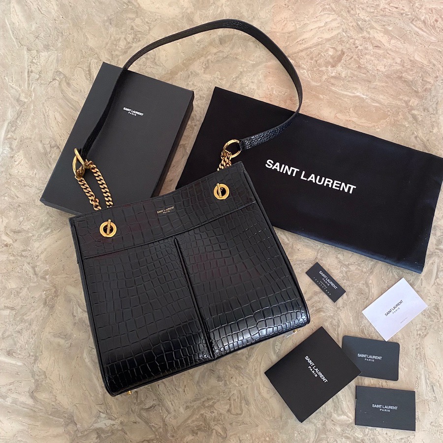 640281 CLAUDE SHOPPING BAG IN CROCODILE-EMBOSSED LEATHER, YSL Saint Laurent