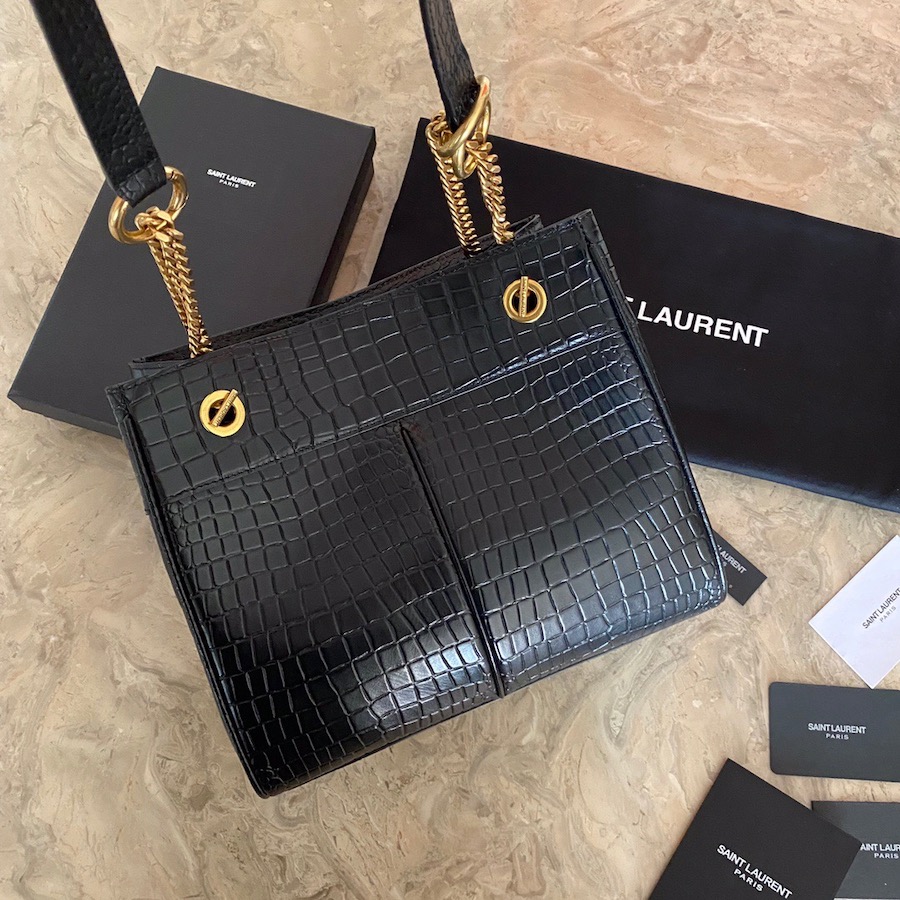 640281 CLAUDE SHOPPING BAG IN CROCODILE-EMBOSSED LEATHER, YSL Saint Laurent