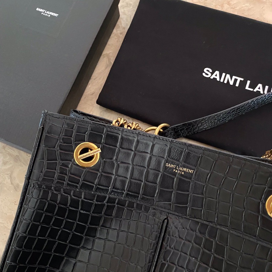 640281 CLAUDE SHOPPING BAG IN CROCODILE-EMBOSSED LEATHER, YSL Saint Laurent