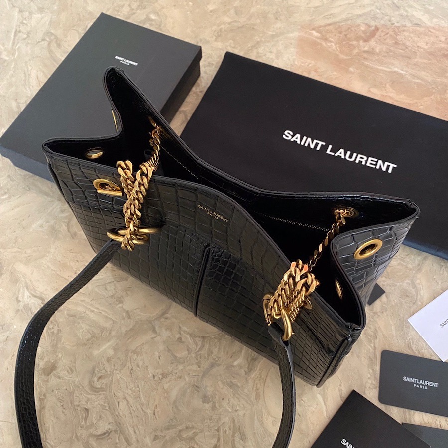 640281 CLAUDE SHOPPING BAG IN CROCODILE-EMBOSSED LEATHER, YSL Saint Laurent