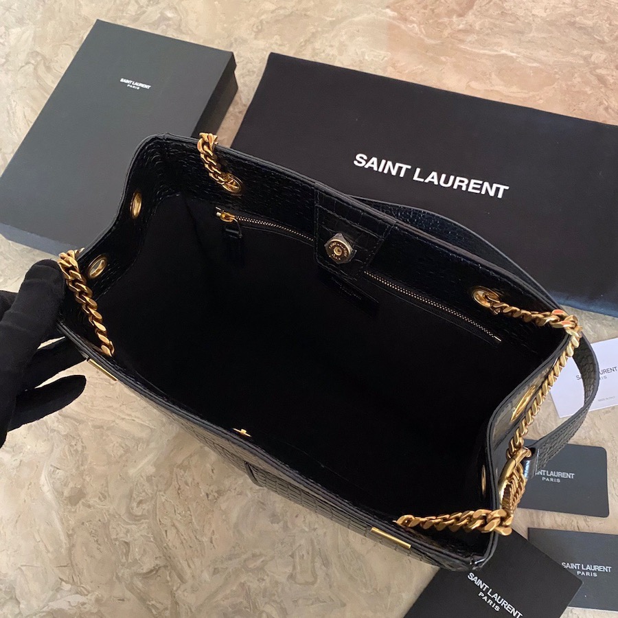 640281 CLAUDE SHOPPING BAG IN CROCODILE-EMBOSSED LEATHER, YSL Saint Laurent