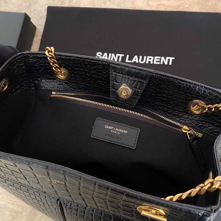 640281 CLAUDE SHOPPING BAG IN CROCODILE-EMBOSSED LEATHER, YSL Saint Laurent