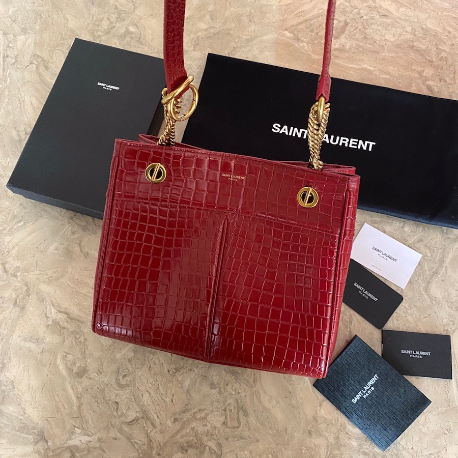 640281 CLAUDE SHOPPING BAG IN CROCODILE-EMBOSSED LEATHER, YSL Saint Laurent