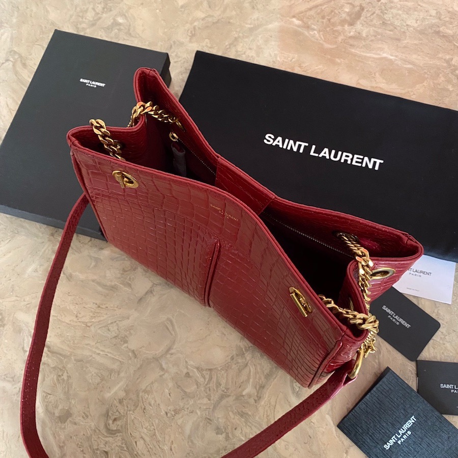 640281 CLAUDE SHOPPING BAG IN CROCODILE-EMBOSSED LEATHER, YSL Saint Laurent