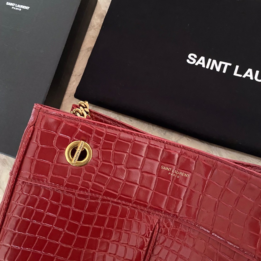 640281 CLAUDE SHOPPING BAG IN CROCODILE-EMBOSSED LEATHER, YSL Saint Laurent
