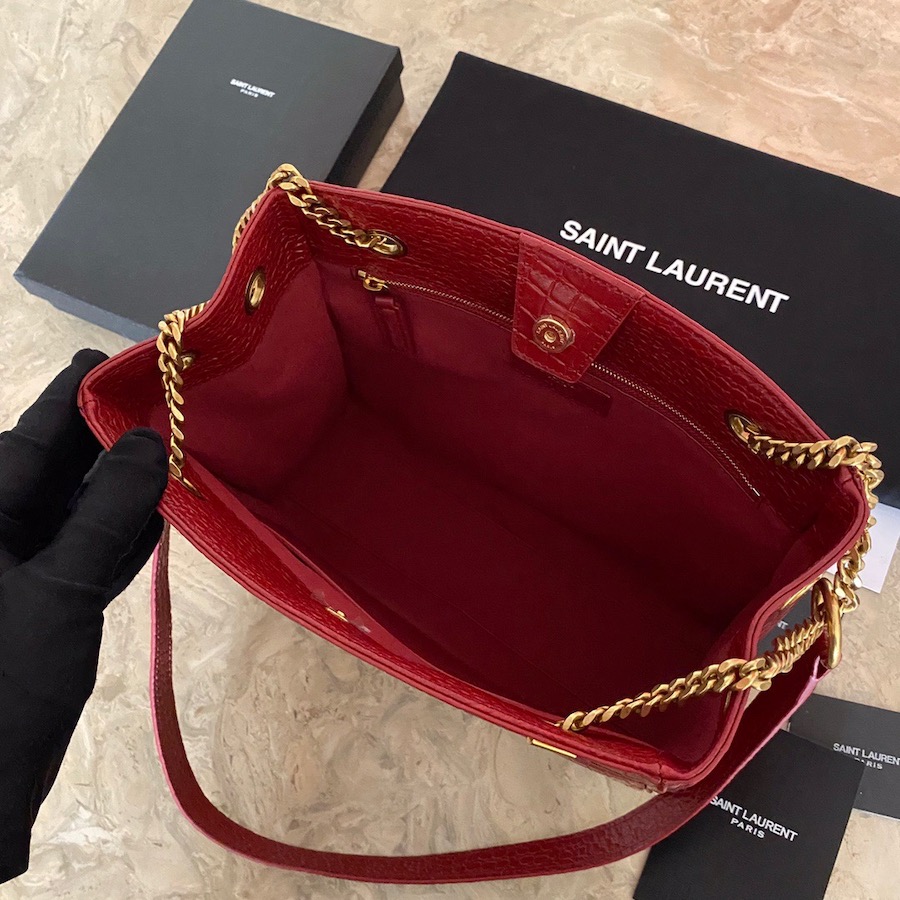 640281 CLAUDE SHOPPING BAG IN CROCODILE-EMBOSSED LEATHER, YSL Saint Laurent
