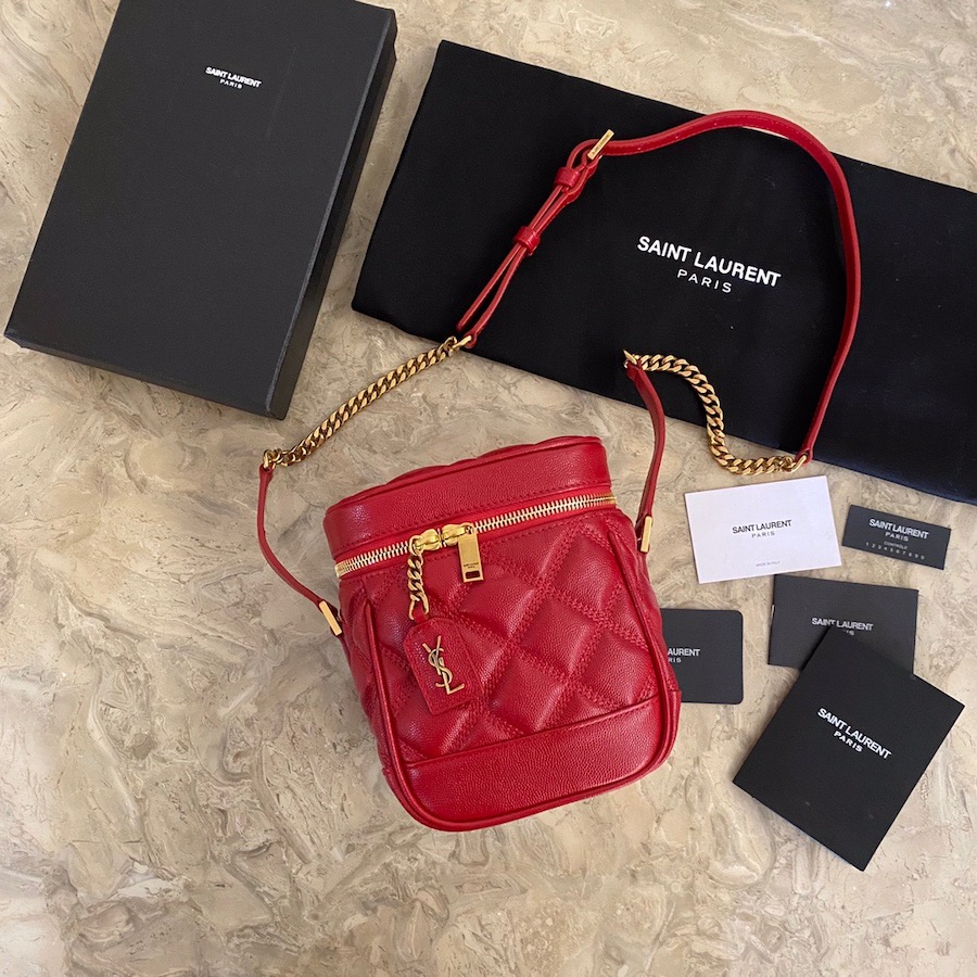 649779 80'S VANITY BAG IN CARRÉ-QUILTED GRAIN DE POUDRE EMBOSSED LEATHER, YSL Saint Laurent