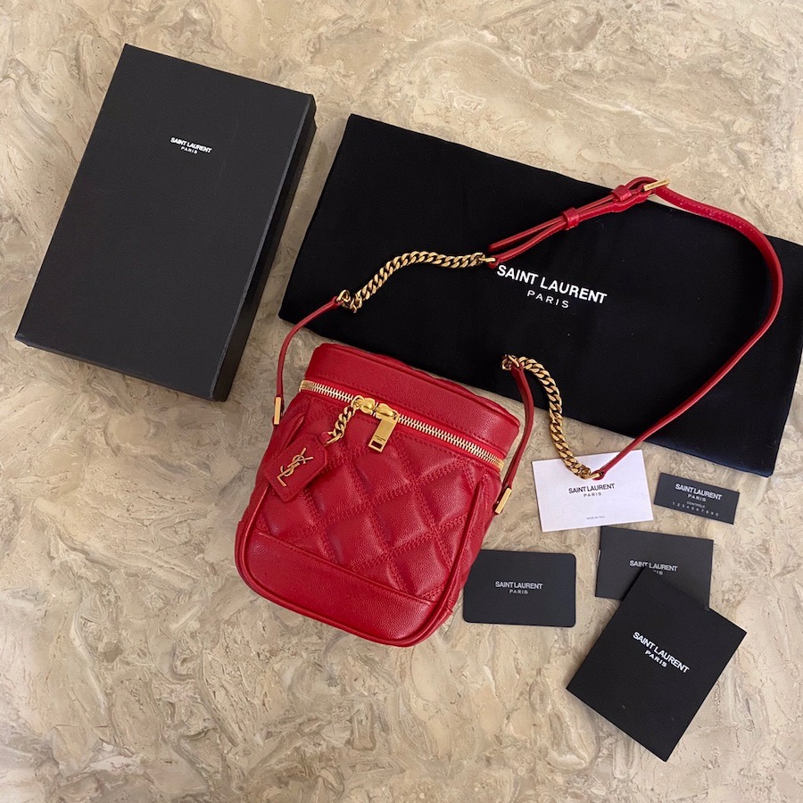 649779 80'S VANITY BAG IN CARRÉ-QUILTED GRAIN DE POUDRE EMBOSSED LEATHER, YSL Saint Laurent