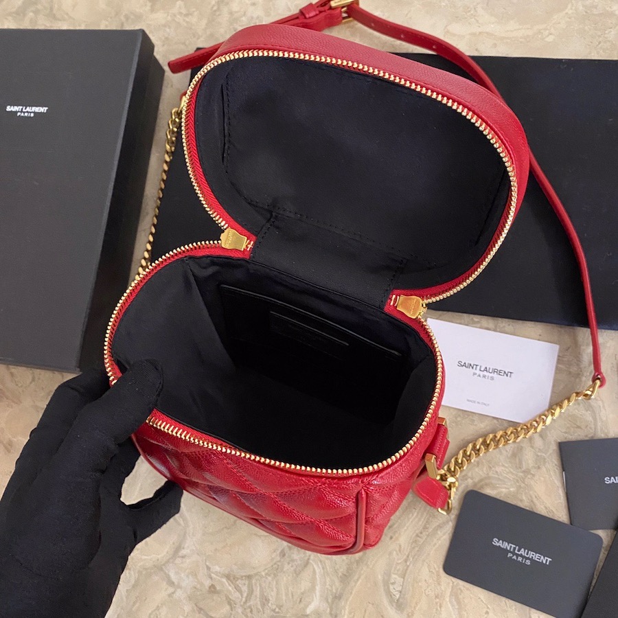 649779 80'S VANITY BAG IN CARRÉ-QUILTED GRAIN DE POUDRE EMBOSSED LEATHER, YSL Saint Laurent