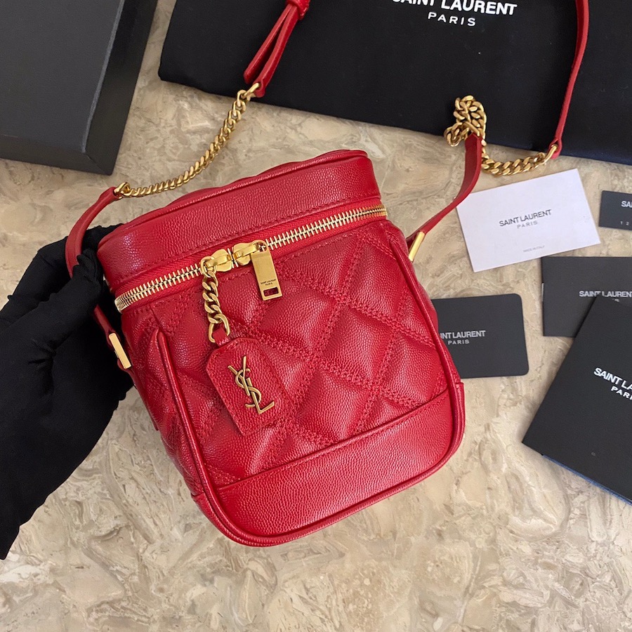 649779 80'S VANITY BAG IN CARRÉ-QUILTED GRAIN DE POUDRE EMBOSSED LEATHER, YSL Saint Laurent