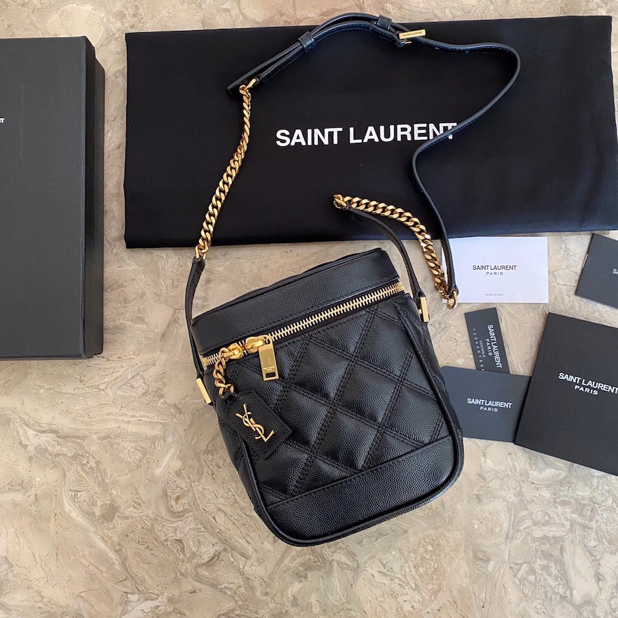 649779 80'S VANITY BAG IN CARRÉ-QUILTED GRAIN DE POUDRE EMBOSSED LEATHER, YSL Saint Laurent
