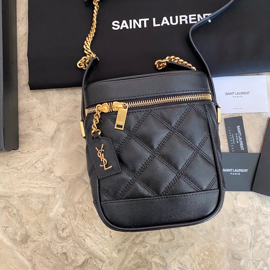 649779 80'S VANITY BAG IN CARRÉ-QUILTED GRAIN DE POUDRE EMBOSSED LEATHER, YSL Saint Laurent