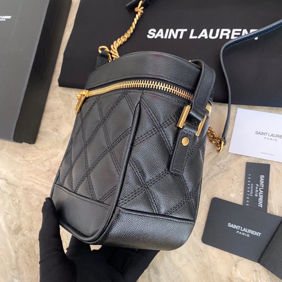 649779 80'S VANITY BAG IN CARRÉ-QUILTED GRAIN DE POUDRE EMBOSSED LEATHER, YSL Saint Laurent