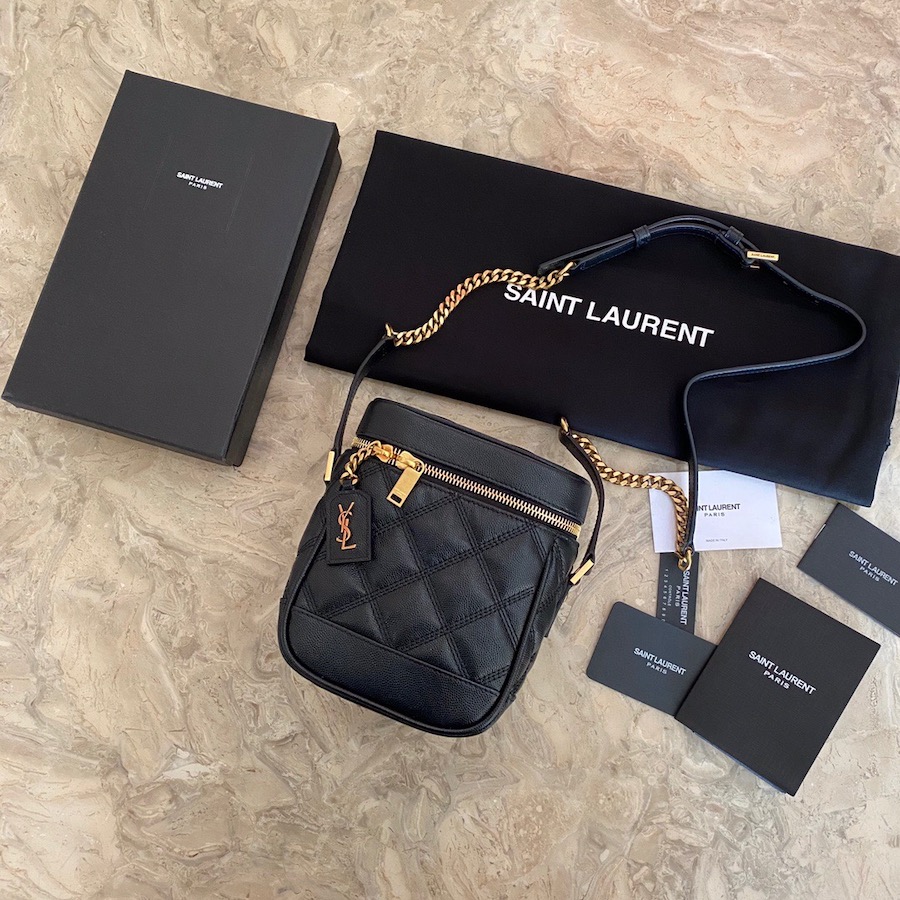 649779 80'S VANITY BAG IN CARRÉ-QUILTED GRAIN DE POUDRE EMBOSSED LEATHER, YSL Saint Laurent