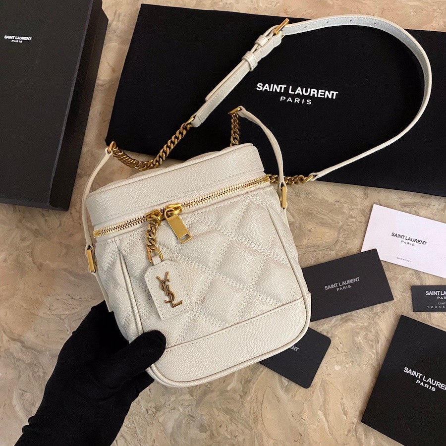 649779 80'S VANITY BAG IN CARRÉ-QUILTED GRAIN DE POUDRE EMBOSSED LEATHER, YSL Saint Laurent