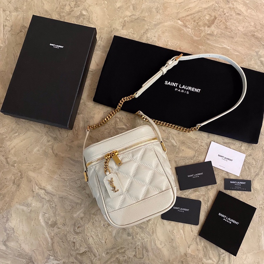 649779 80'S VANITY BAG IN CARRÉ-QUILTED GRAIN DE POUDRE EMBOSSED LEATHER, YSL Saint Laurent