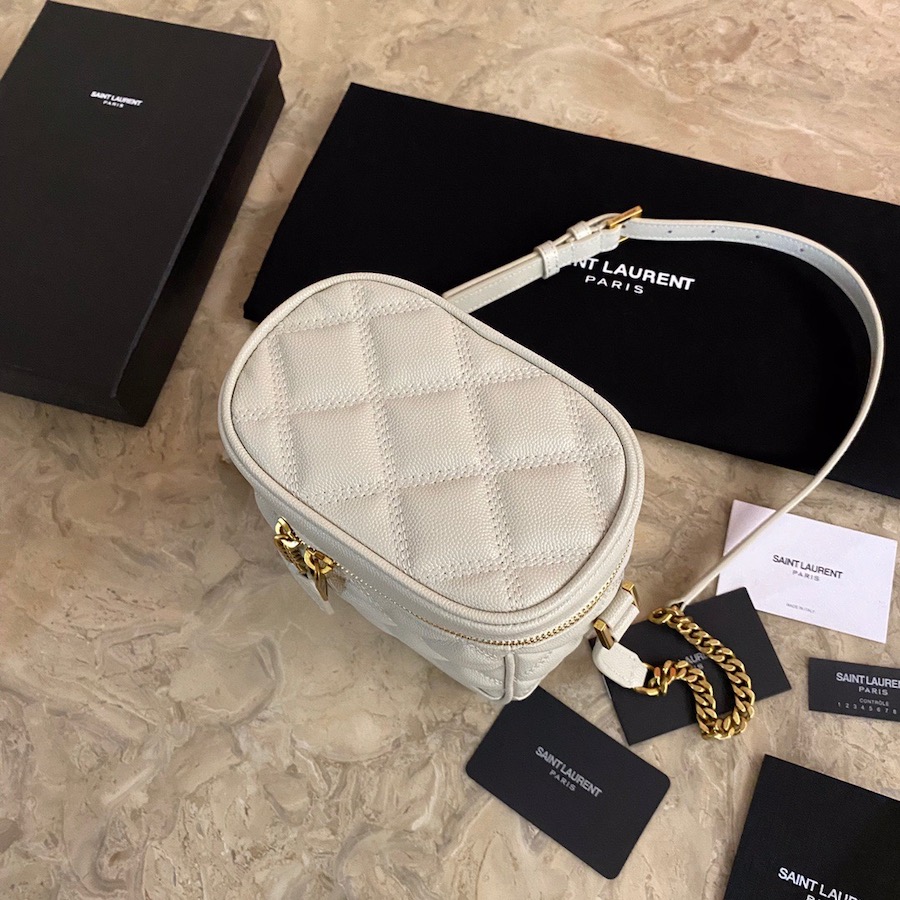 649779 80'S VANITY BAG IN CARRÉ-QUILTED GRAIN DE POUDRE EMBOSSED LEATHER, YSL Saint Laurent