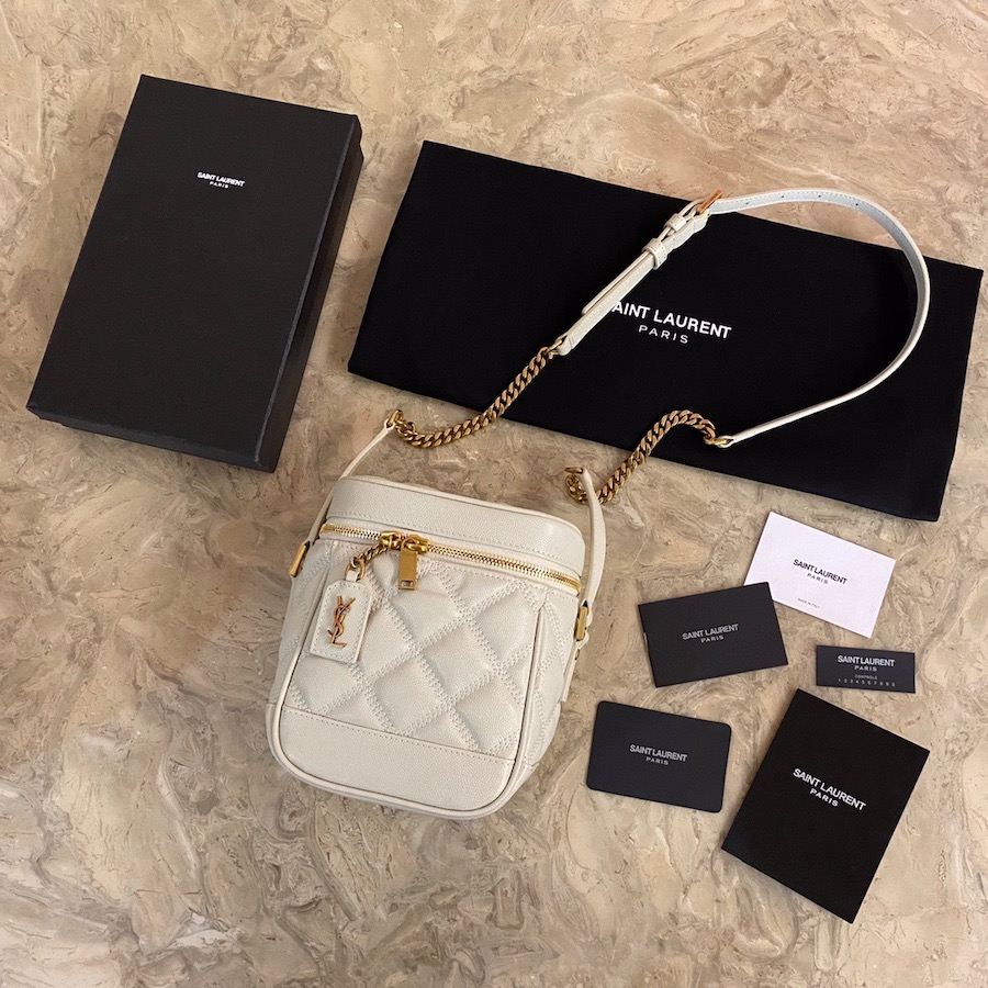 649779 80'S VANITY BAG IN CARRÉ-QUILTED GRAIN DE POUDRE EMBOSSED LEATHER, YSL Saint Laurent