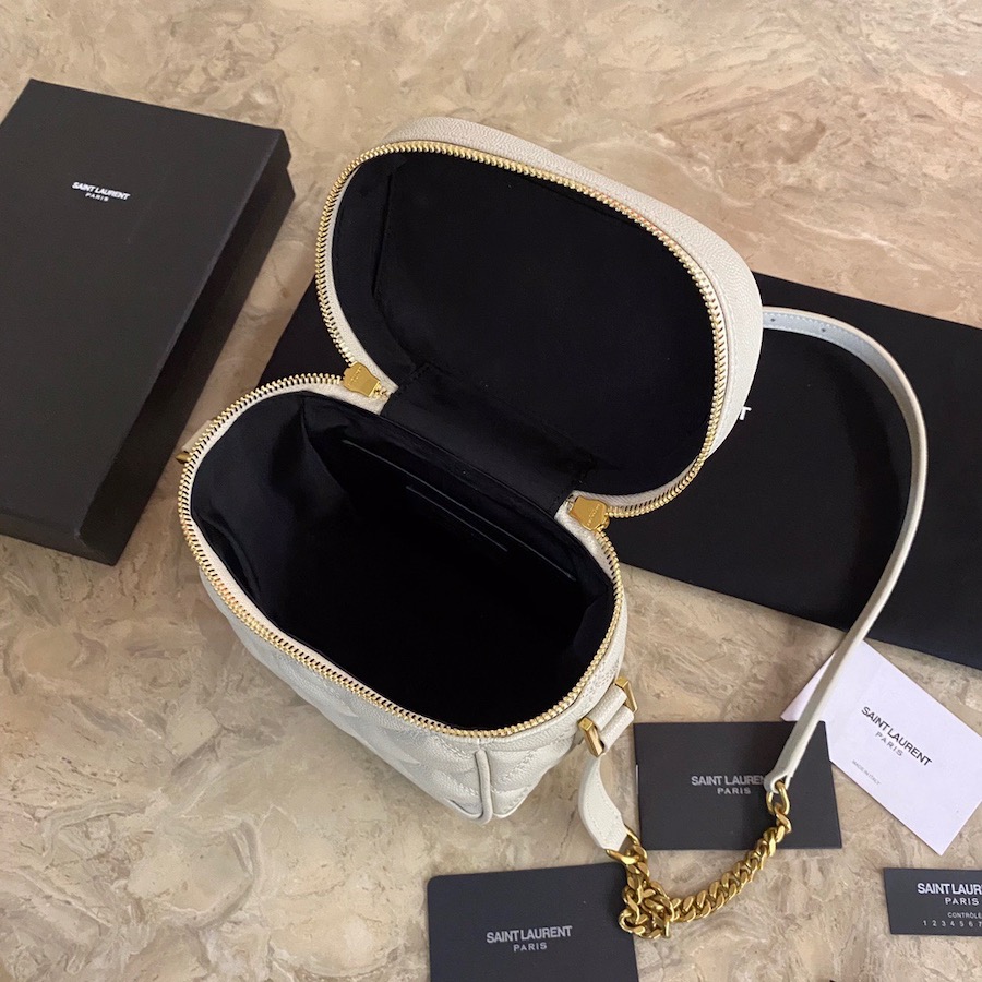 649779 80'S VANITY BAG IN CARRÉ-QUILTED GRAIN DE POUDRE EMBOSSED LEATHER, YSL Saint Laurent
