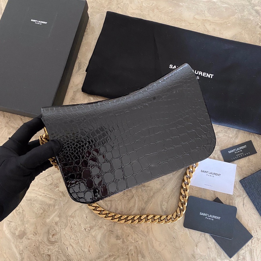 640290 ELISE SHOULDER BAG IN ALLIGATOR-EMBOSSED PATENT LEATHER, YSL Saint Laurent
