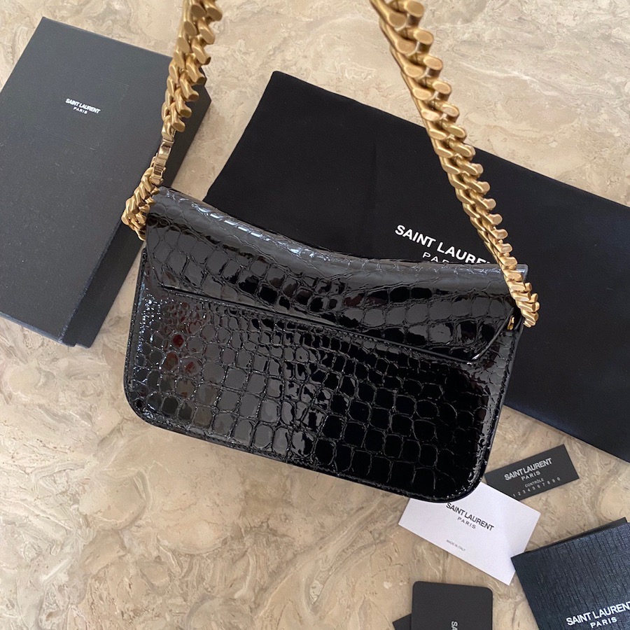 640290 ELISE SHOULDER BAG IN ALLIGATOR-EMBOSSED PATENT LEATHER, YSL Saint Laurent