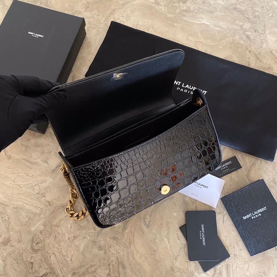640290 ELISE SHOULDER BAG IN ALLIGATOR-EMBOSSED PATENT LEATHER, YSL Saint Laurent