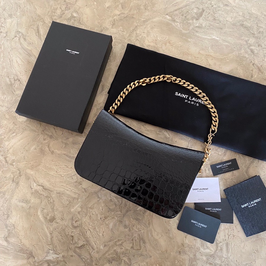 640290 ELISE SHOULDER BAG IN ALLIGATOR-EMBOSSED PATENT LEATHER, YSL Saint Laurent