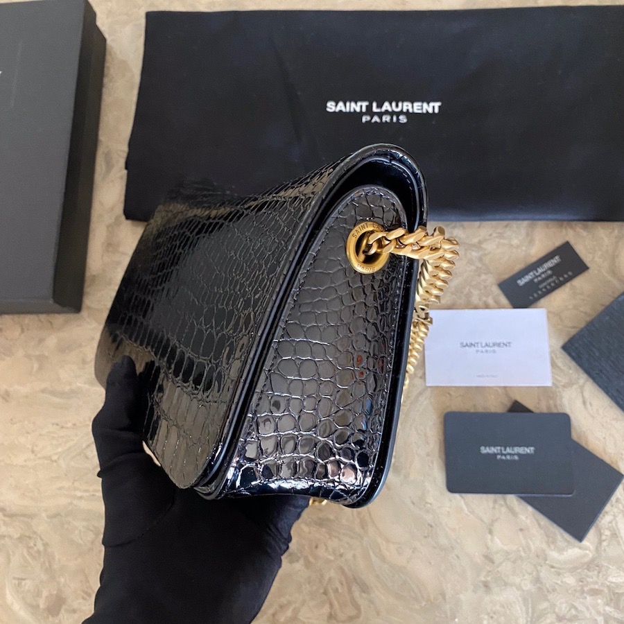 640290 ELISE SHOULDER BAG IN ALLIGATOR-EMBOSSED PATENT LEATHER, YSL Saint Laurent