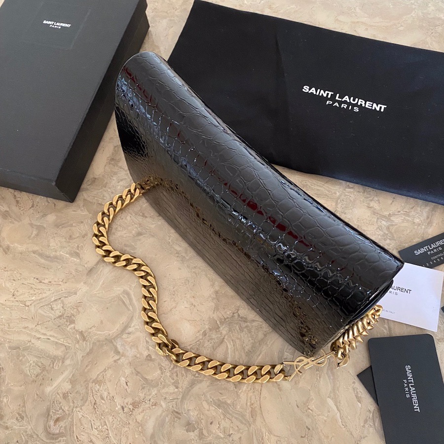 640290 ELISE SHOULDER BAG IN ALLIGATOR-EMBOSSED PATENT LEATHER, YSL Saint Laurent