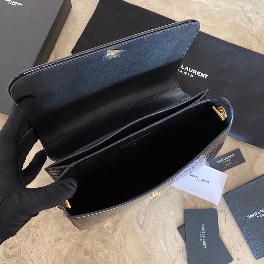 640290 ELISE SHOULDER BAG IN ALLIGATOR-EMBOSSED PATENT LEATHER, YSL Saint Laurent