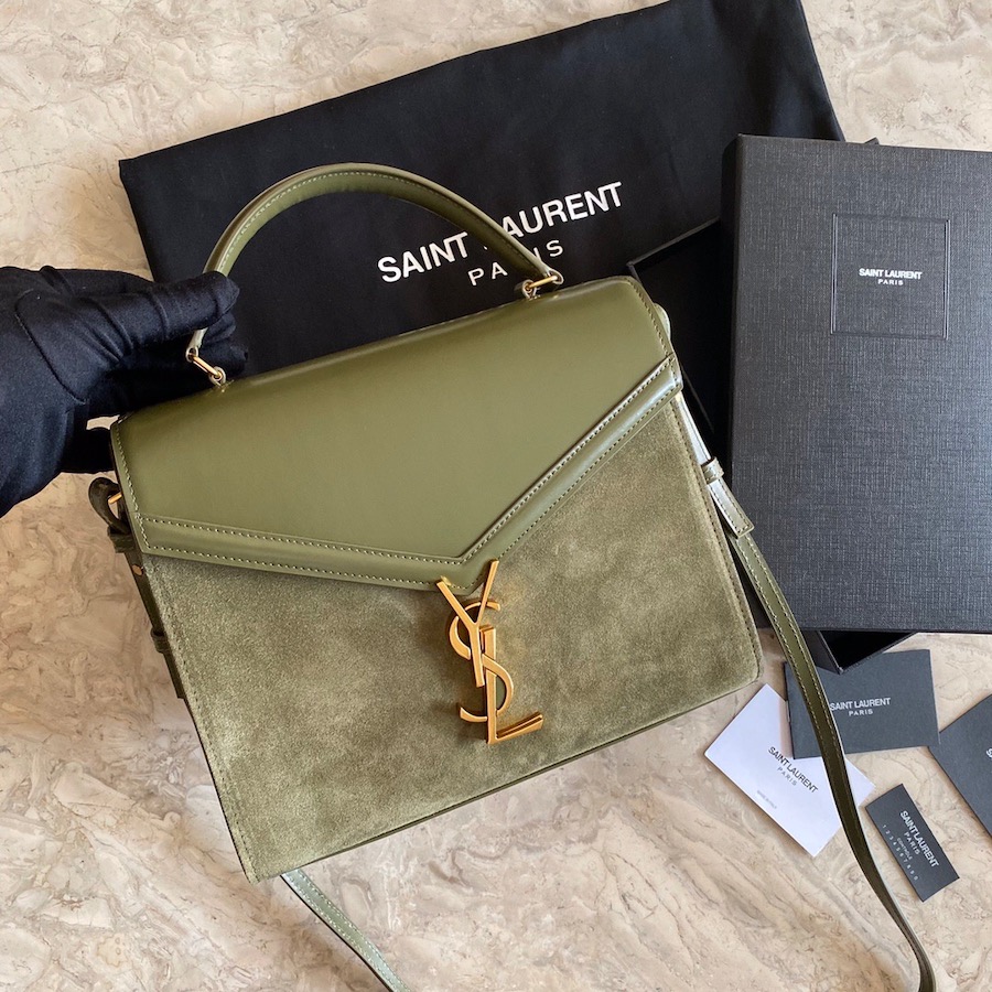 CASSANDRA MEDIUM TOP HANDLE BAG IN SUEDE AND SMOOTH LEATHER, YSL Saint Laurent