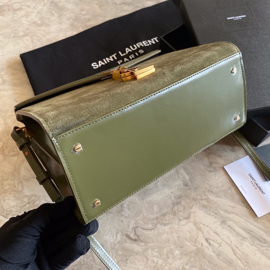 CASSANDRA MEDIUM TOP HANDLE BAG IN SUEDE AND SMOOTH LEATHER, YSL Saint Laurent