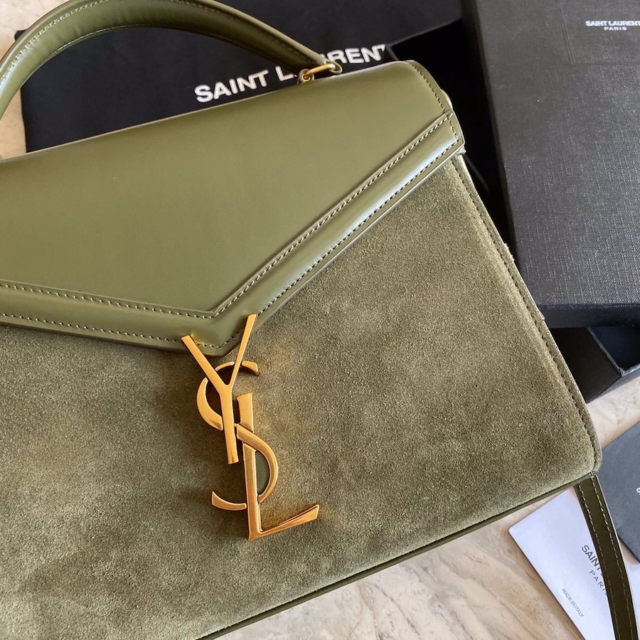 CASSANDRA MEDIUM TOP HANDLE BAG IN SUEDE AND SMOOTH LEATHER, YSL Saint Laurent