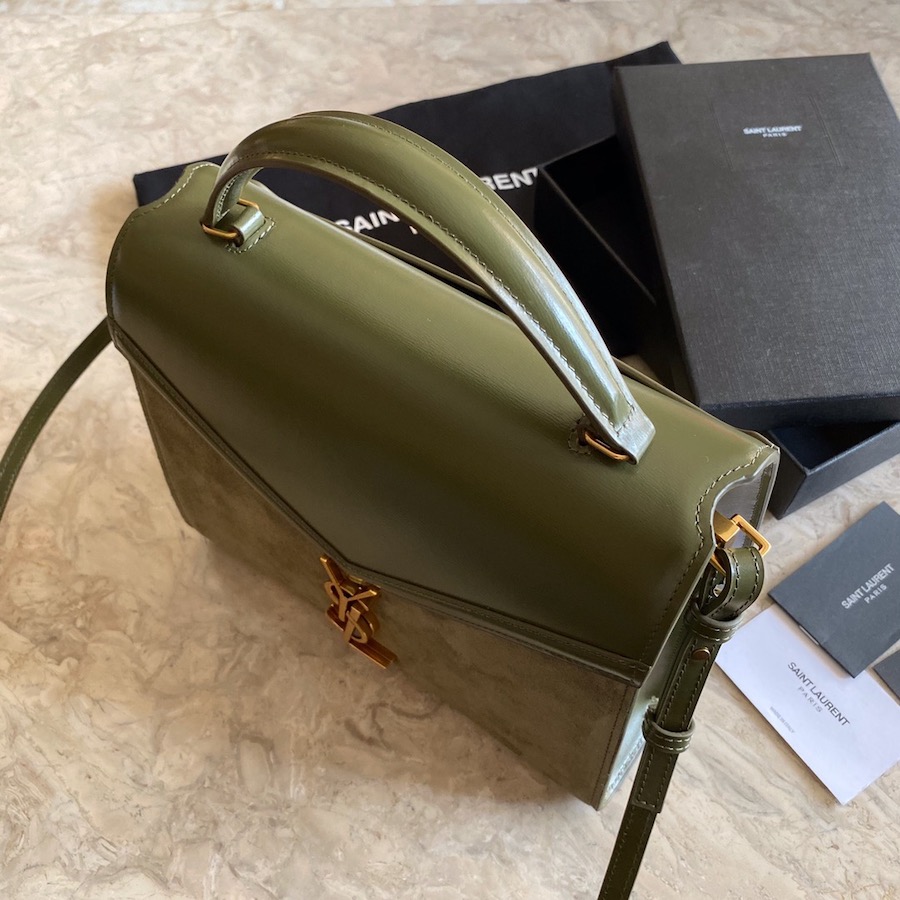 CASSANDRA MEDIUM TOP HANDLE BAG IN SUEDE AND SMOOTH LEATHER, YSL Saint Laurent