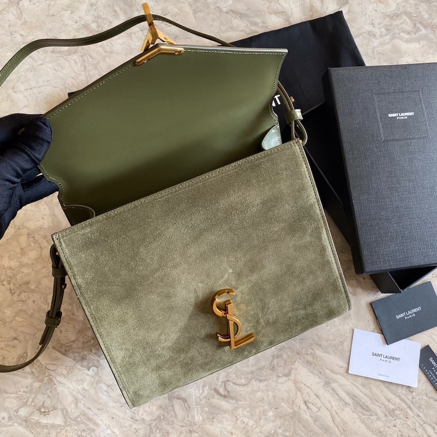 CASSANDRA MEDIUM TOP HANDLE BAG IN SUEDE AND SMOOTH LEATHER, YSL Saint Laurent