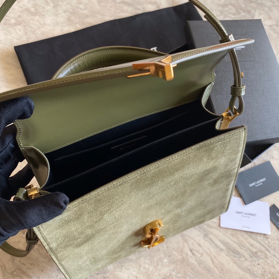 CASSANDRA MEDIUM TOP HANDLE BAG IN SUEDE AND SMOOTH LEATHER, YSL Saint Laurent
